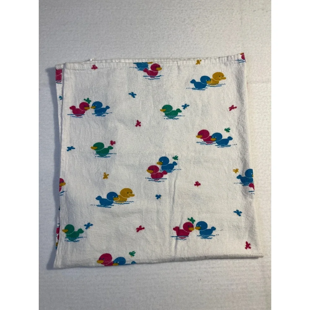 Vintage Medline White 100% Cotton Baby Receiving Blanket Colorful Duck Flannel